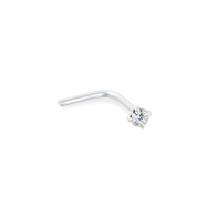 Sterling Silver L-shaped nose pin with 1mm clear gem, 20 ga