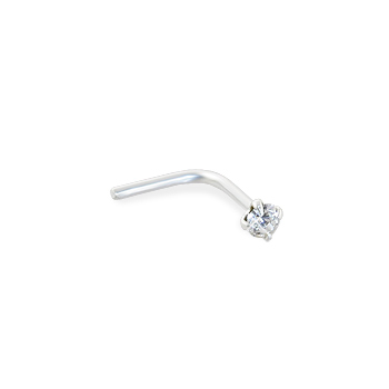 Sterling Silver L-shaped nose pin with 1mm clear gem, 20 ga