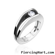 316L Stainless Steel Ring with 5mm Cubic Zirconia