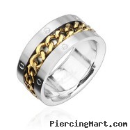 316L Stainless Steel Ring with Gold Spinning Chain Center
