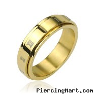 316L Stainless Steel Gold IP Roman Numerals Center Spinner Ring