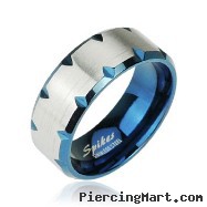 316L Stainless Steel Ring with Blue IP Faceted Edge Accent