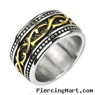 316L Stainless Steel Gold IP Tribal Vine Link Armor Wide Ring