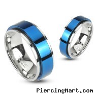 316L Stainless 2 Tone Double Layered Ring with Blue IP Spinning Center