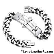 316L Stainless Steel Chain Bracelet with Medieval Cross Rectangle