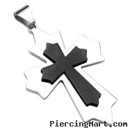 X-Large Stainless Steel Black IP Cross within a Gothic Cross Pendant