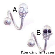 Twister barbell with jeweled skull, 14 ga
