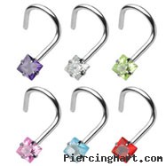 Stainless steel nose screw with 3mm square gem, 20 ga