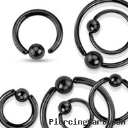 Black coated stainless steel captive bead ring with one sided fixed ball, 14 ga