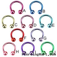 Neon plated stainless steel circular barbell, 16 ga