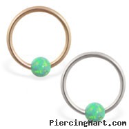 14K Gold captive bead ring with green opal ball