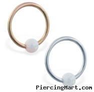 14K Gold captive bead ring with white opal ball