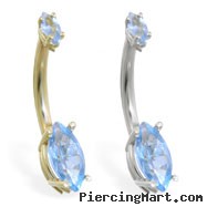 14K Gold belly ring with aquamarine double marquise