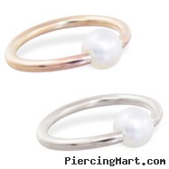 14K Gold captive bead ring with Round White Akoya Pearls, Grade AA