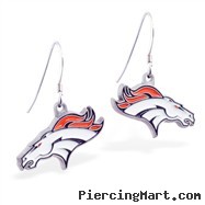 Mspiercing Sterling Silver Earrings With Official Licensed Pewter NFL Charm, Denver Broncos