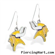 Mspiercing Sterling Silver Earrings With Official Licensed Pewter NFL Charm, Minnesota Vikings