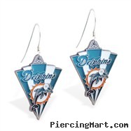 Mspiercing Sterling Silver Earrings With Official Licensed Pewter NFL Charm, Miami Dolphins