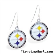 Mspiercing Sterling Silver Earrings With Official Licensed Pewter NFL Charm, Pittsburgh Steelers