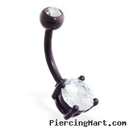 Double jeweled black coated belly ring