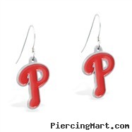 Mspiercing Sterling Silver Earrings With Official Licensed Pewter MLB Charms, Philadelphia Phillies