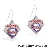 Mspiercing Sterling Silver Earrings With Official Licensed Pewter MLB Charms, Philadelphia Phillies