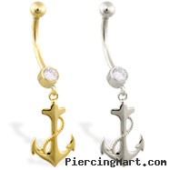 14K Gold belly ring with dangling anchor