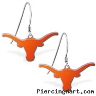Mspiercing Sterling Silver Earrings With Official Licensed Pewter NCAA Charm, University Of Texas Lo