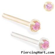 14K Gold customizable nose stud with 1.5mm Pink Tourmaline gem