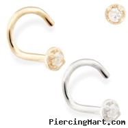 14K Gold nose screw with 1.5mm clear CZ gem