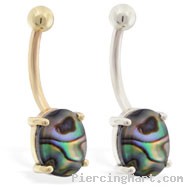 14K Gold belly ring with Natural Abalone Stone