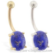 14K Gold belly ring with Natural Lapis Lazuli Stone