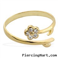 14K Yellow Gold Toe Ring With Jeweled Flower