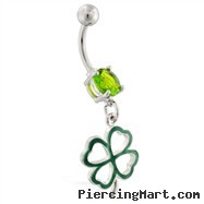 Belly ring with dangling four leaf clover