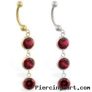 14K Gold belly ring with triple dangling round Garnet