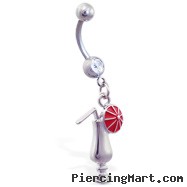 Belly ring with dangling mixed drink