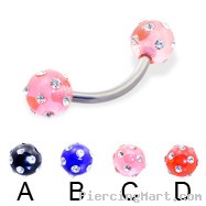 Titanium curved barbell with multi-gem acrylic colored balls, 14 ga