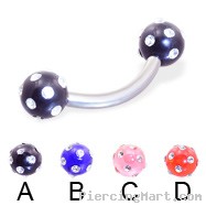 Titanium curved barbell with multi-gem acrylic colored balls, 12 ga