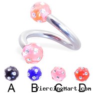 Twister barbell with multi-gem acrylic colored balls, 10 ga