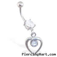 Belly Ring with Dangling Jeweled Looped Heart