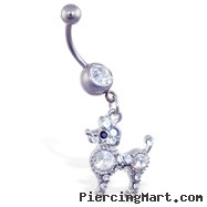 Belly ring with dangling jeweled poodle
