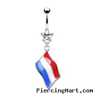 Belly ring with dangling Holland flag