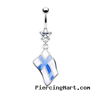 Belly ring with dangling Finland flag