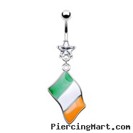 Belly ring with dangling Irish flag