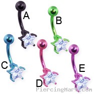 Jeweled star titanium anodized belly ring