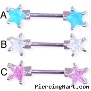 Straight barbell nipple ring with jeweled star front-facing ends
