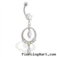 Belly ring with dangling jeweled circle and gems
