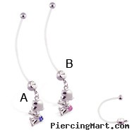 Super long flexible bioplast belly ring with dangling jeweled diaper baby
