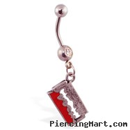 Belly Ring with Dangling Bloody Razor Blade