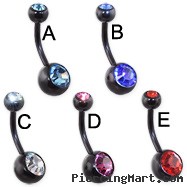 Double jeweled black titanium belly ring