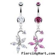 Belly ring with dangling flower